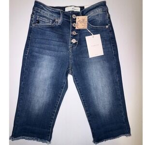 Kancan Womens High Rise Button Fly Frayed Hem Denim Shorts Blue Size 3 / 25